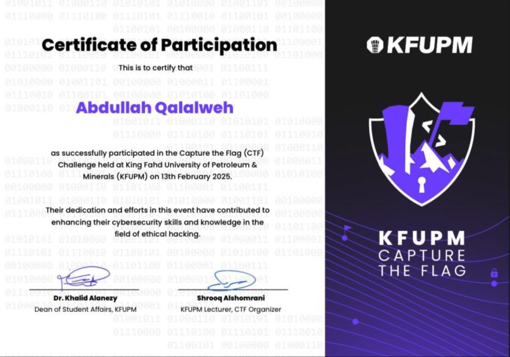 CTF #1 Certificate